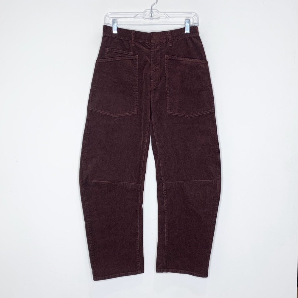 NEW Nili Lotan Shon Corduroy Pant (Sz 00) Curved Barrel Leg Cotton Merlot Brown - Picture 4 of 12